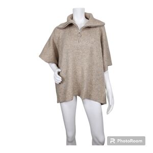 Loft Relaxed Medium Sleeve Turtleneck Poncho Tan Sweater Size M/L